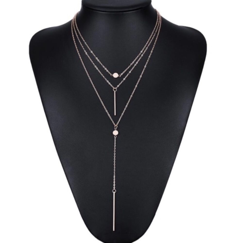 Gold bar circle layered necklace - Picture 2 of 2